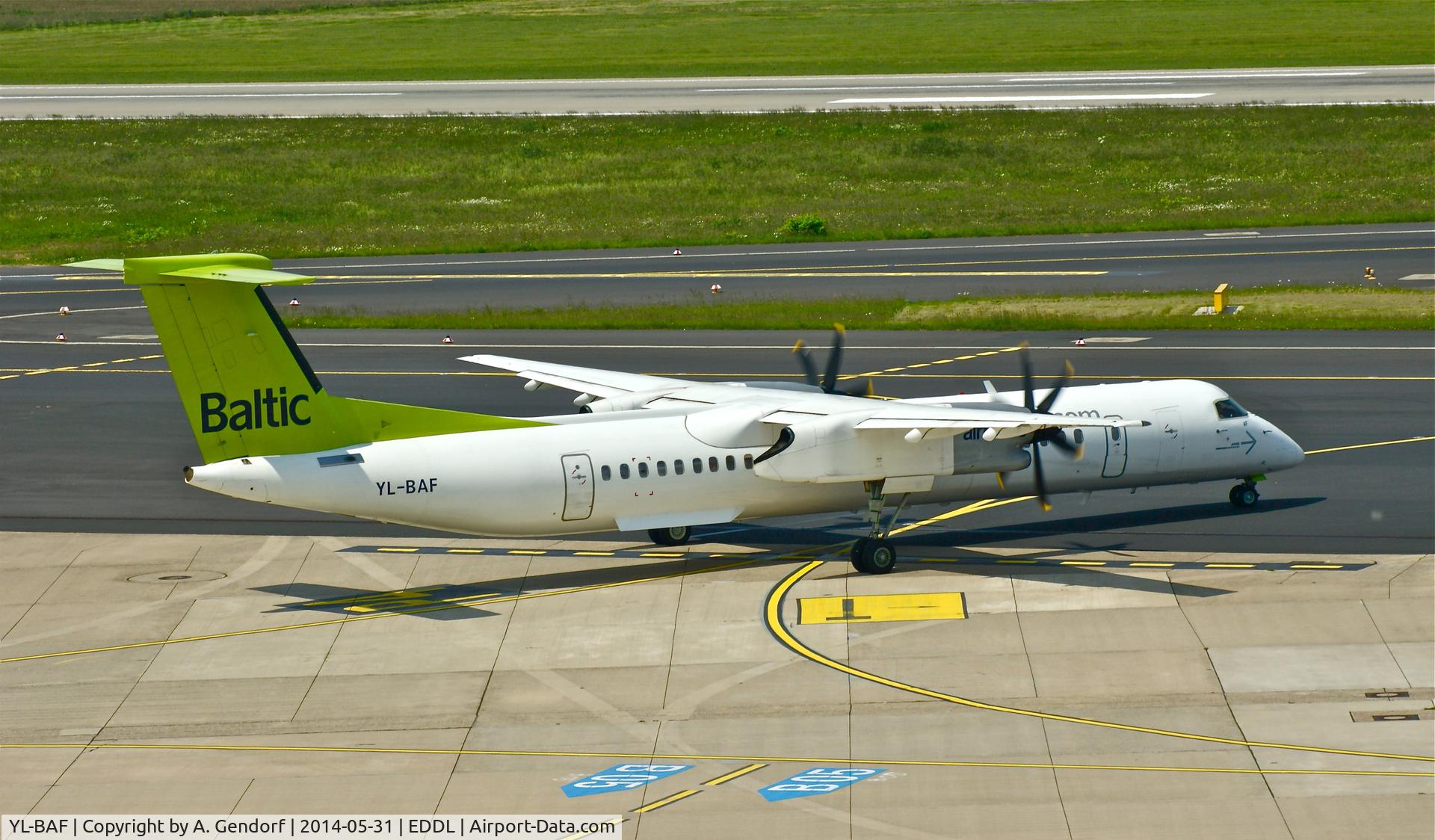 YL-BAF, 2009 De Havilland Canada DHC-8-402Q Dash 8 C/N 4293, Air Baltic, seen here taxiing at Düsseldorf Int'l(EDDL)