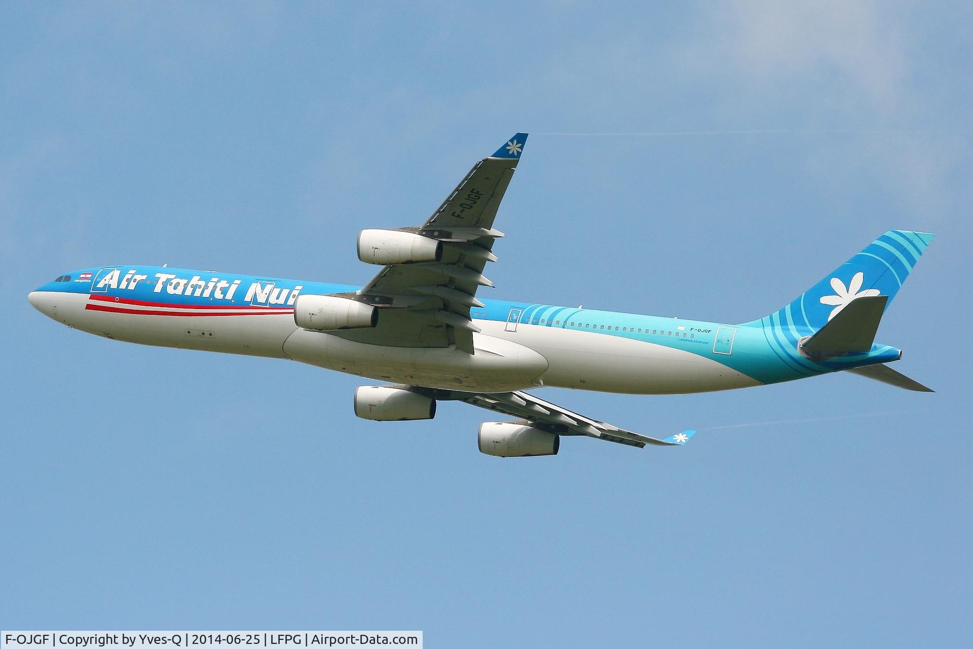 F-OJGF, 2001 Airbus A340-313 C/N 385, Airbus A340-313, Take off rwy 27L, Roissy Charles De Gaulle airport (LFPG-CDG)