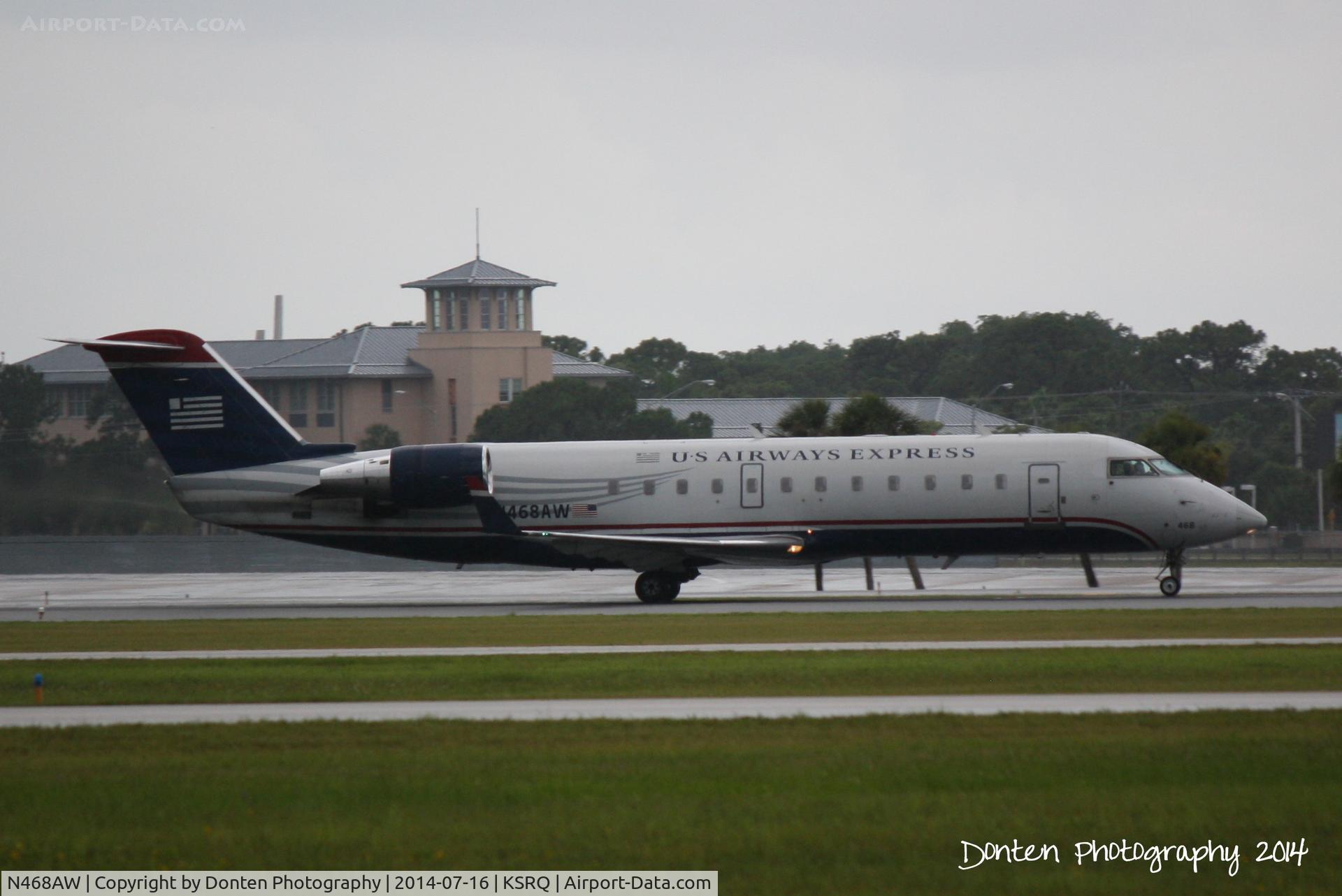 N468AW, 2004 Bombardier CRJ-200LR (CL-600-2B19) C/N 7916, US Air Flight 4023 operated by Air Wisconsin (N468AW) arrives at Sarasota-Bradenton International Airport following a flight from Reagan National Airport