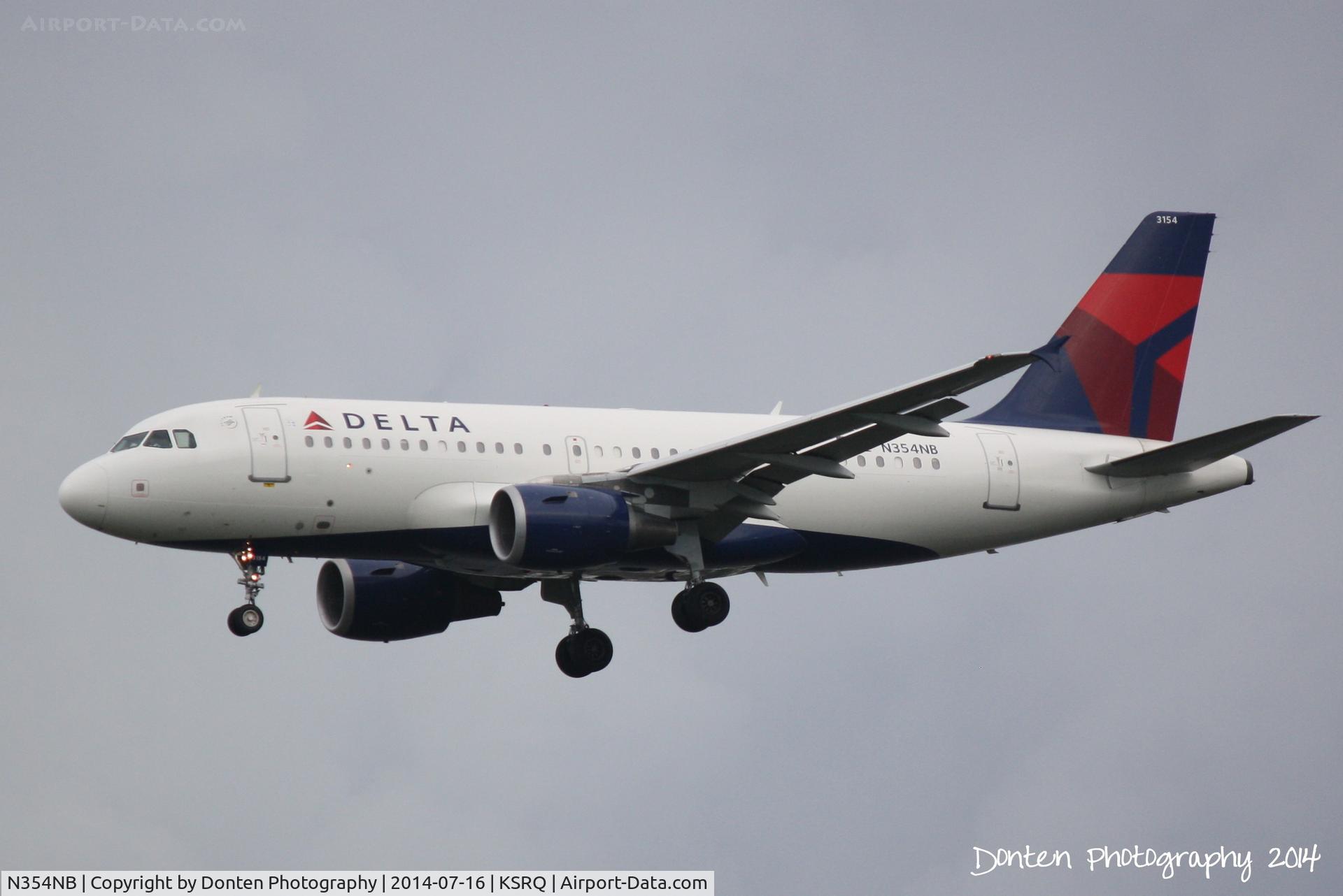 N354NB, 2002 Airbus A319-114 C/N 1833, Delta Flight 1903 (N354NB) arrives at Sarasota-Bradenton International Airport following a flight from LaGuardia Airport