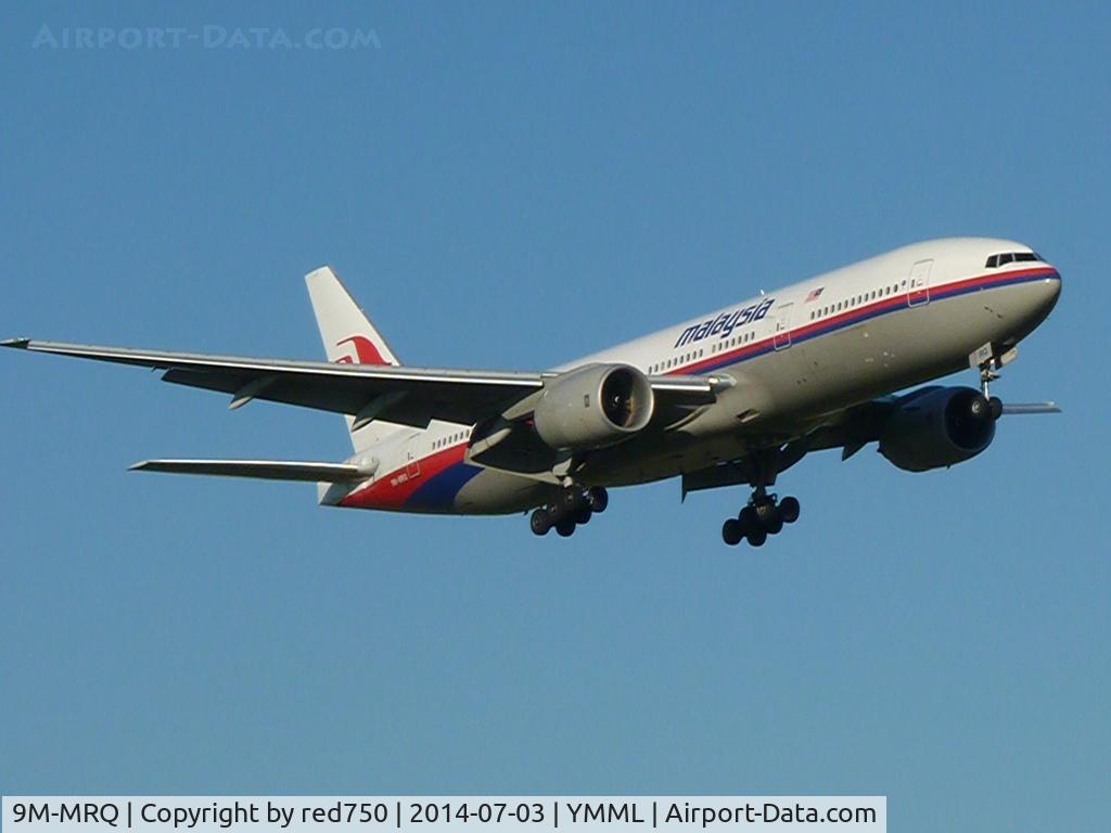 9M-MRQ, 2002 Boeing 777-2H6/ER C/N 28422, 9M-MRQ approaching rwy 34, YMML, 20140703