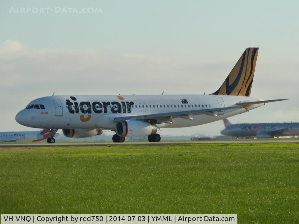 VH-VNQ, 2012 Airbus A320-232 C/N 5218, Tigerair Airbus A320 VH-VNQ holding for rwy 34 at YMML 20140703
