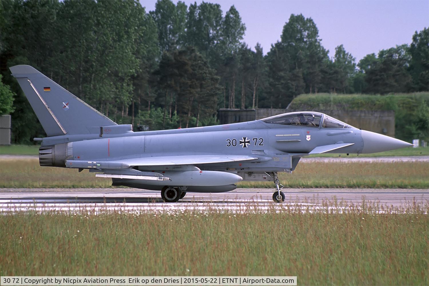 30 72, Eurofighter EF-2000 Typhoon S C/N GS053, 3072 entering the runway at Wittmund AB