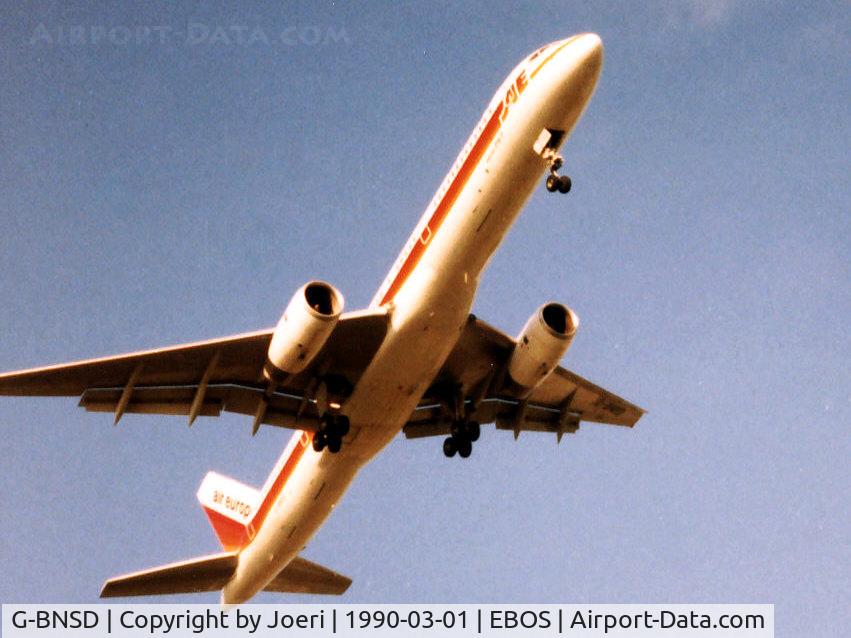 G-BNSD, 1988 Boeing 757-236 C/N 24118, Moments before touchdown runway 08