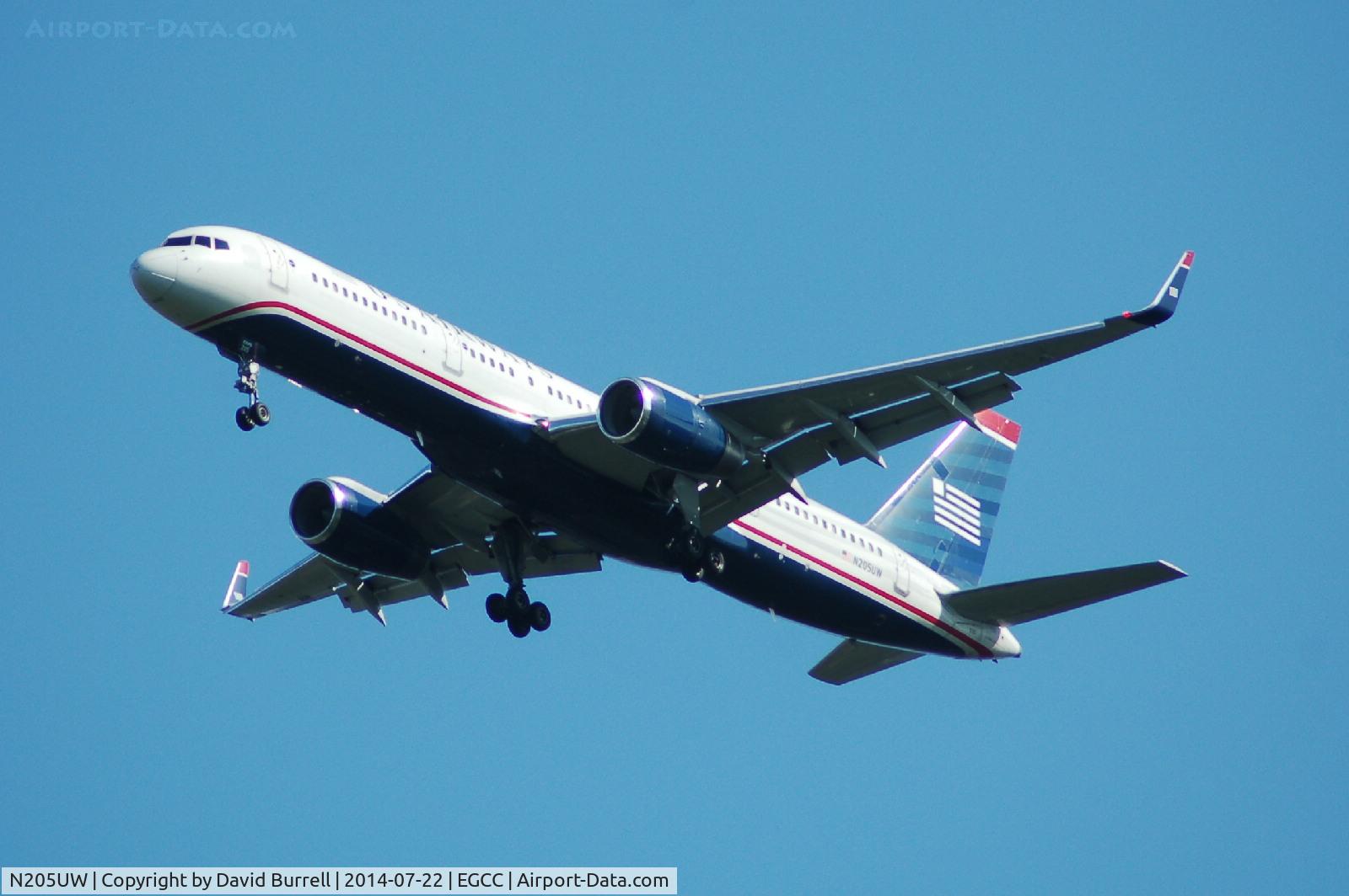 N205UW, 2000 Boeing 757-23N C/N 30887, US Airways Boeing 757-23N N205UW on approach to Manchester Airport.