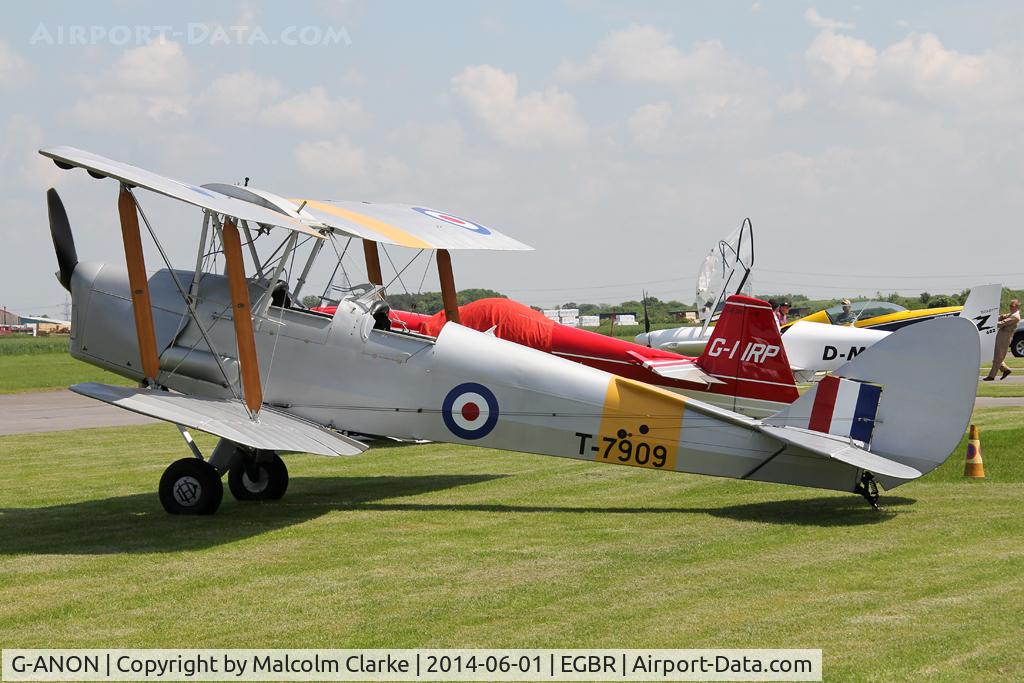 G-ANON, 1941 De Havilland DH-82A Tiger Moth II C/N 84270, De Havilland DH-82A Tiger Moth II at The Real Aeroplane Club's Biplane and Open Cockpit Fly-In, Breighton Airfield, June 1st 2014.