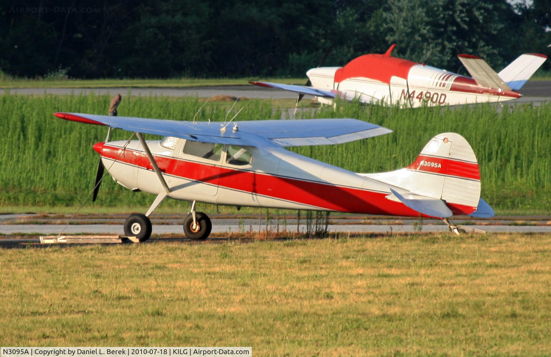 N3095A, 1953 Cessna 170B C/N 25739, A beautiful classic 1953 Cessna 170 basks in the evening summer light at New Castle, DE.