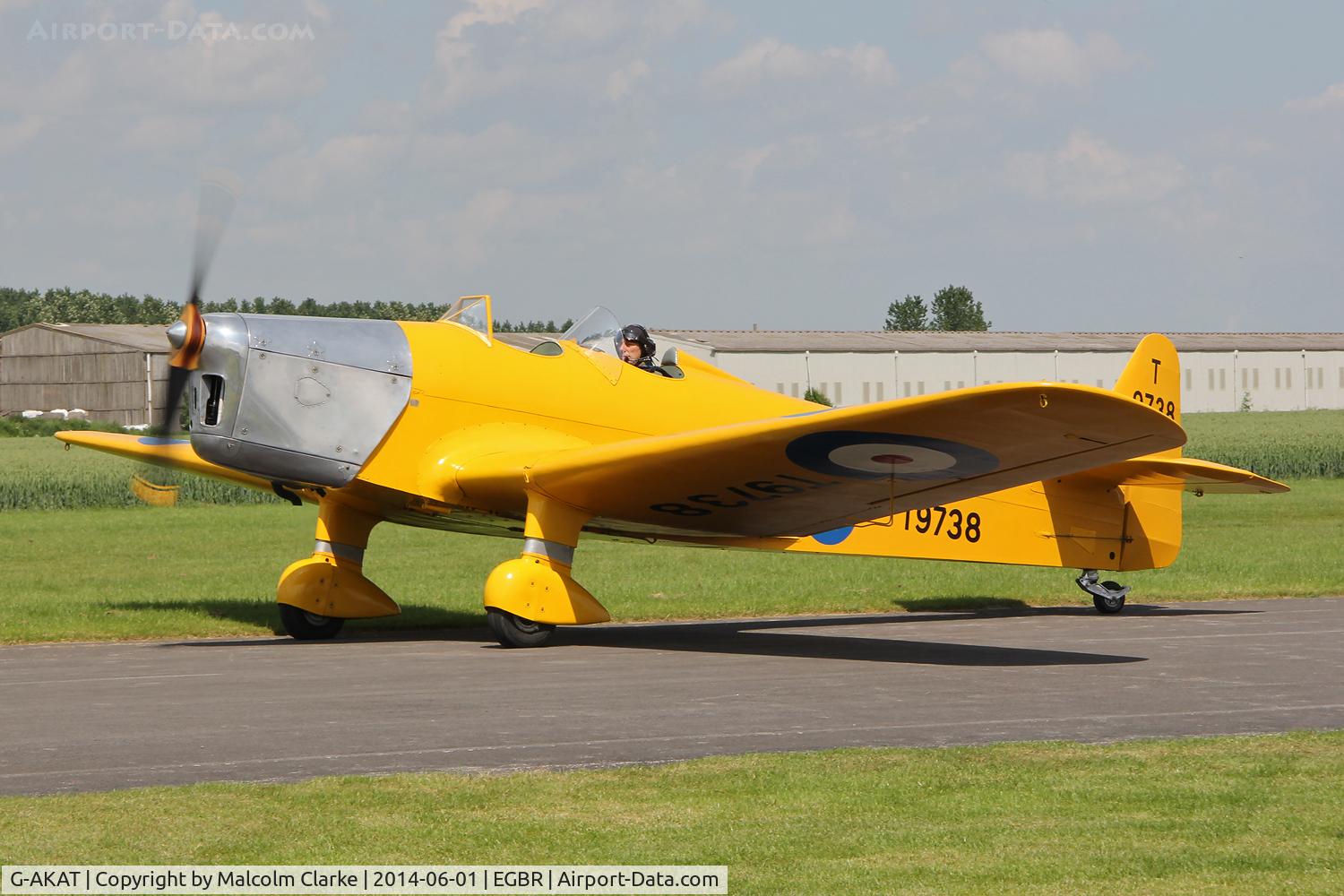 G-AKAT, 1940 Miles M14A Hawk Trainer 3 C/N 2005, Miles M14A Hawk Trainer 3 at The Real Aeroplane Company's Biplane and Open Cockpit Fly-In, Breighton Airfield, June 1st 2014.