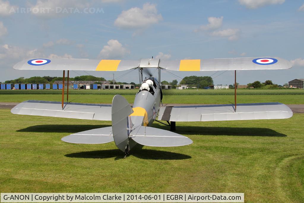 G-ANON, 1941 De Havilland DH-82A Tiger Moth II C/N 84270, De Havilland DH-82A Tiger Moth II at The Real Aeroplane Club's Biplane and Open Cockpit Fly-In, Breighton Airfield, June 1st 2014.