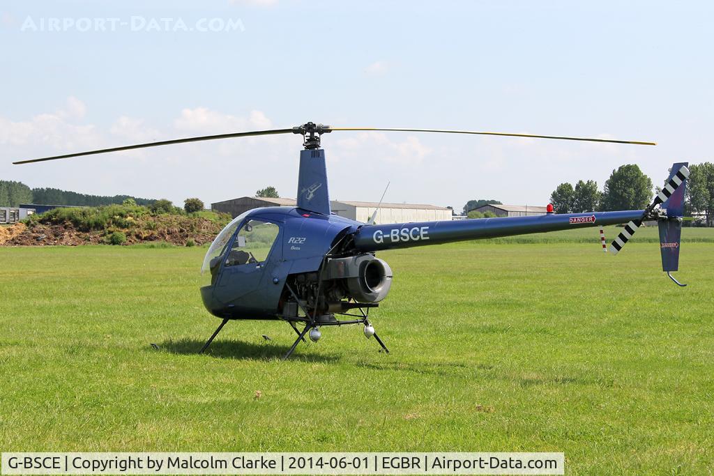 G-BSCE, 1989 Robinson R22 Beta C/N 1245, Robinson R22 Beta at The Real Aeroplane Club's Biplane and Open Cockpit Fly-In, Breighton Airfield, June 1st 2014.