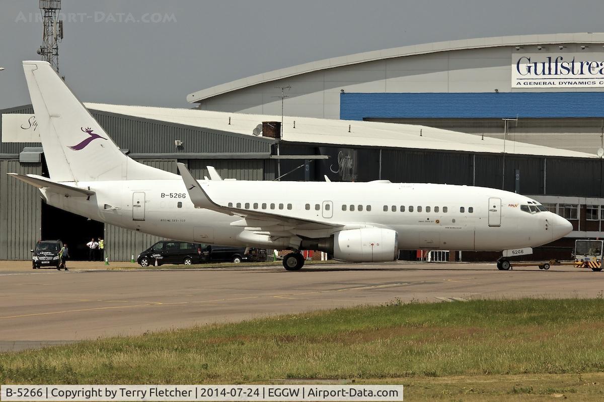 B-5266, 1999 Boeing 737-7AK C/N 29866, 1999 Boeing 737-7AK (JAA), c/n: 29866 of Deer Jet being pushed on to stand after arrival at Luton