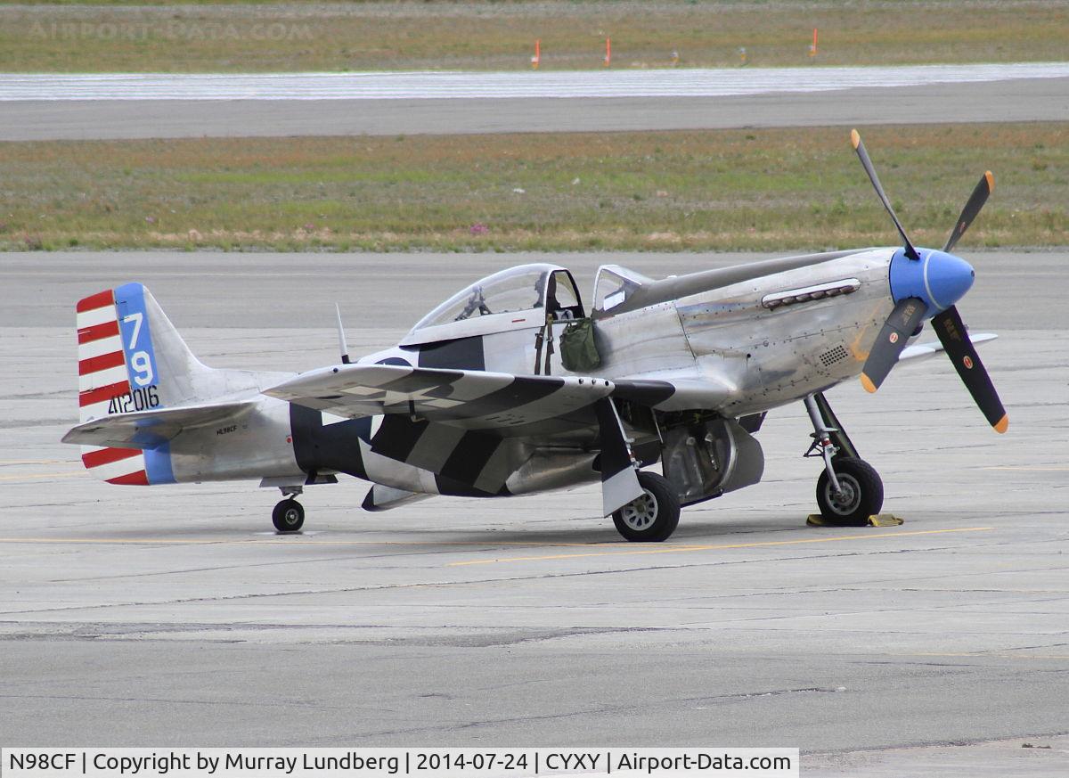 N98CF, 1944 North American P-51K Mustang C/N 111-30149, On the ramp at Whitehorse, Yukon, getting ready to depart.