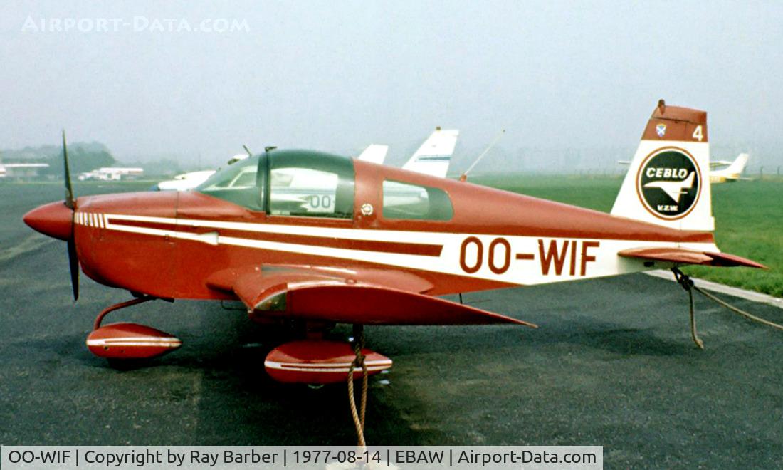 OO-WIF, 1973 Grumman American AA-1B Trainer C/N AA1B-0264, American Aviation AA-1B Trainer 2 [AA1B-0264] Antwerp-Deurne~OO 14/08/1977. From a slide.