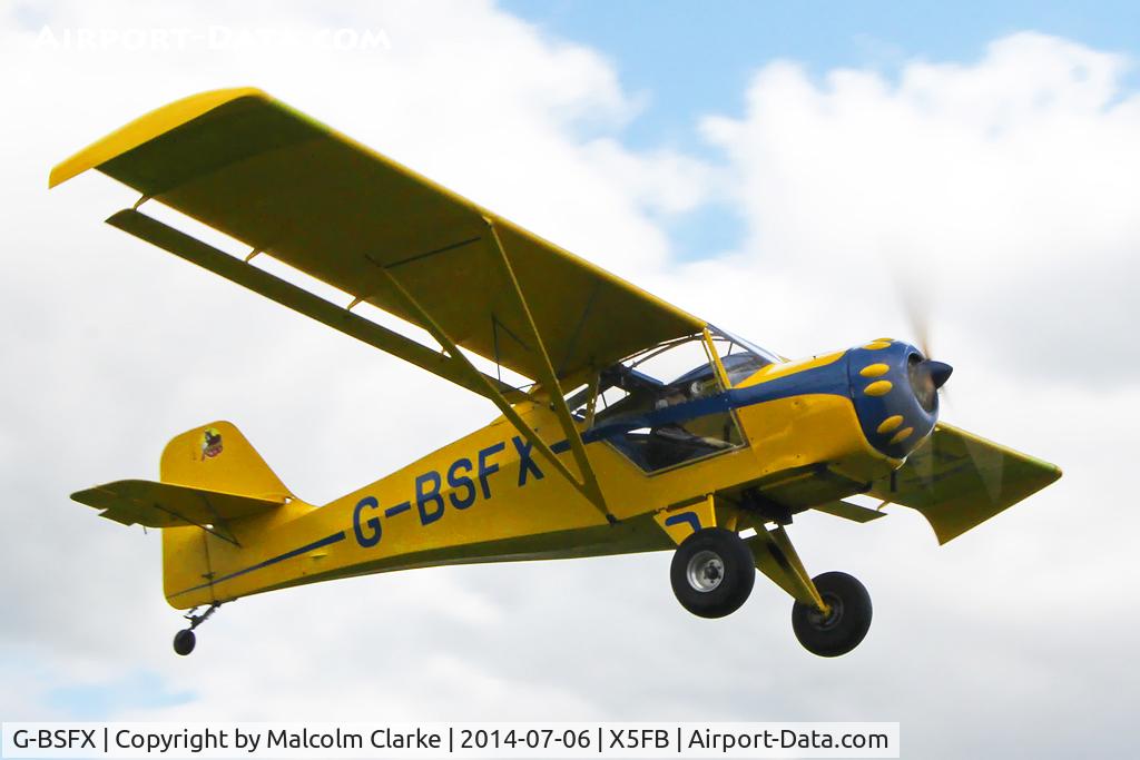 G-BSFX, 1990 Denney Kitfox Mk2 C/N PFA 172-11723, Denney Kitfox Mk2 takes off from Fishburn Airfield UK, July 2014.