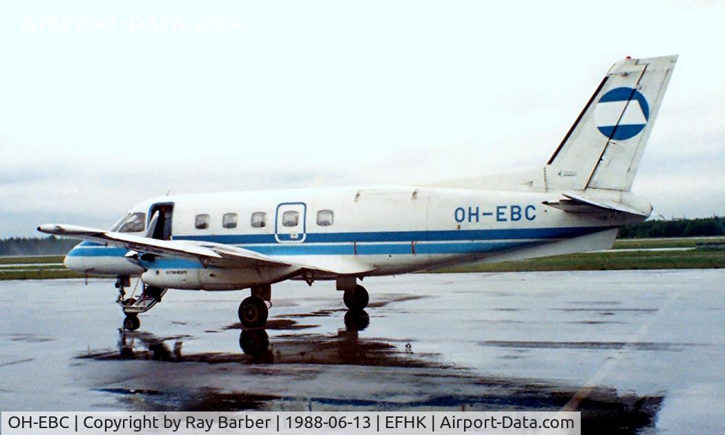 OH-EBC, 1980 Embraer EMB-110P1 Bandeirante C/N 110258, Embraer EMB-110P1 Bandeirante [110258] (Finnair) Helsinki-Vantaa~OH 13/06/1988. From a slide.