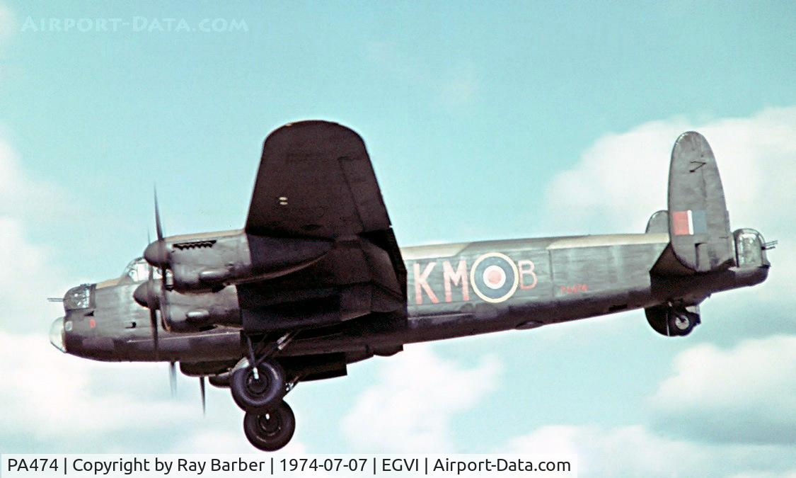 PA474, 1945 Avro 683 Lancaster B1 C/N VACH0052/D2973, Avro 683 Lancaster B.I [PA474] (Royal Air Force) RAF Greenham Common~G 07/07/1974. Note shorter fuselage no mid upper turret. From a slide.