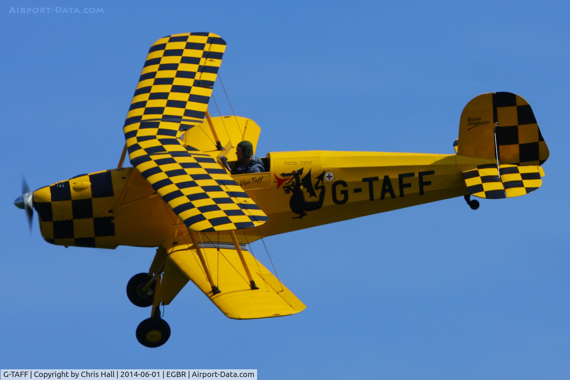 G-TAFF, 1957 CASA 1-131E Jungmann C/N 1129, at Breighton's Open Cockpit & Biplane Fly-in, 2014