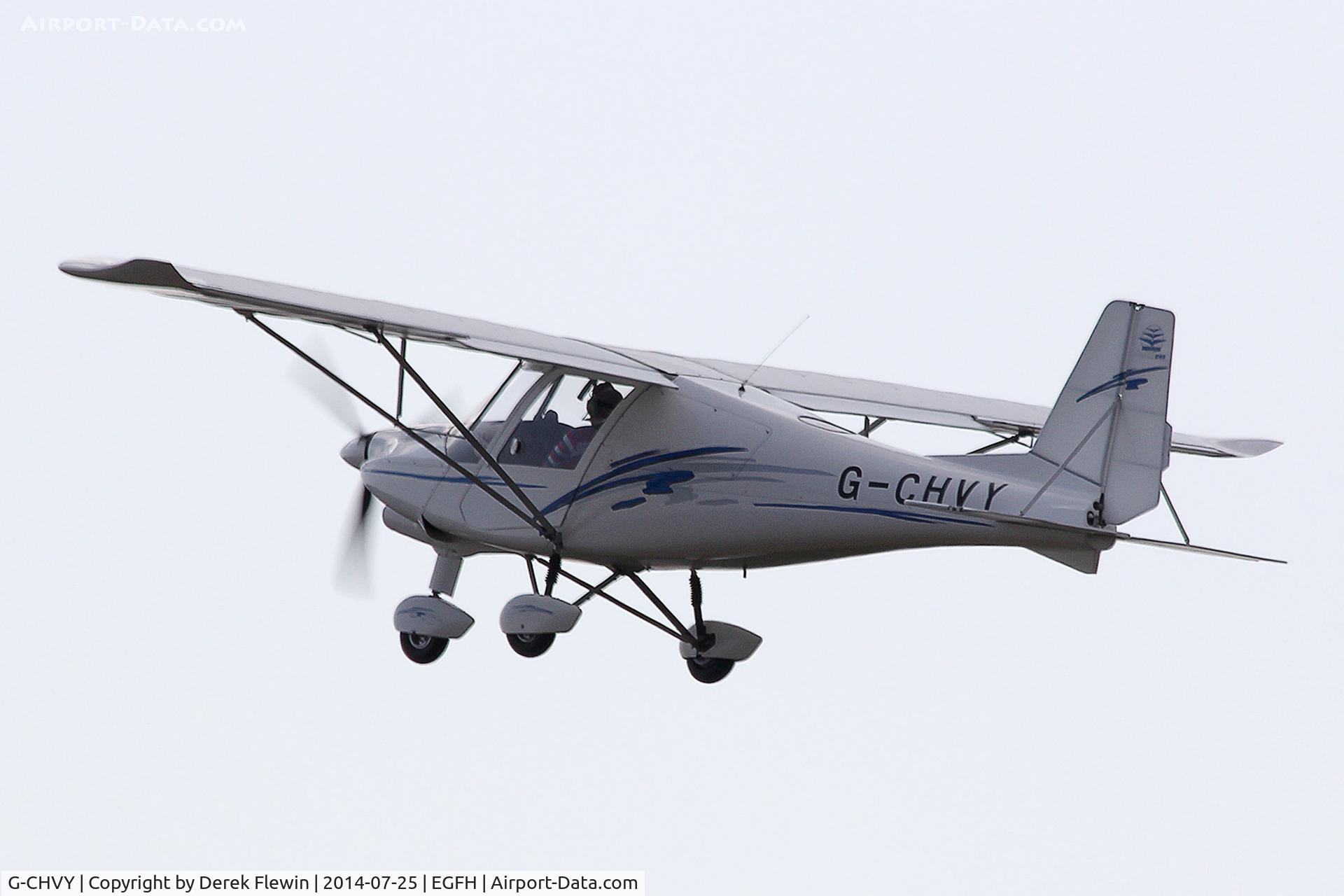 G-CHVY, 2013 Comco Ikarus C42 FB80 Bravo C/N 1304-7246, Visiting Ikarus seen departing runway 22 at EGFH en-route to Sleap Airfield, Shropshire.