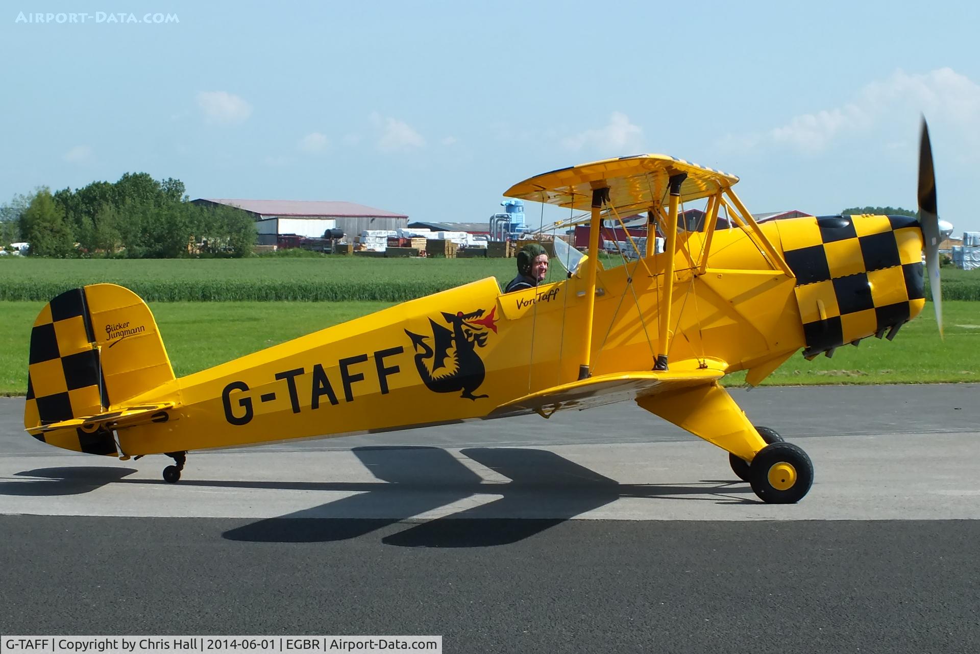 G-TAFF, 1957 CASA 1-131E Jungmann C/N 1129, at Breighton's Open Cockpit & Biplane Fly-in, 2014