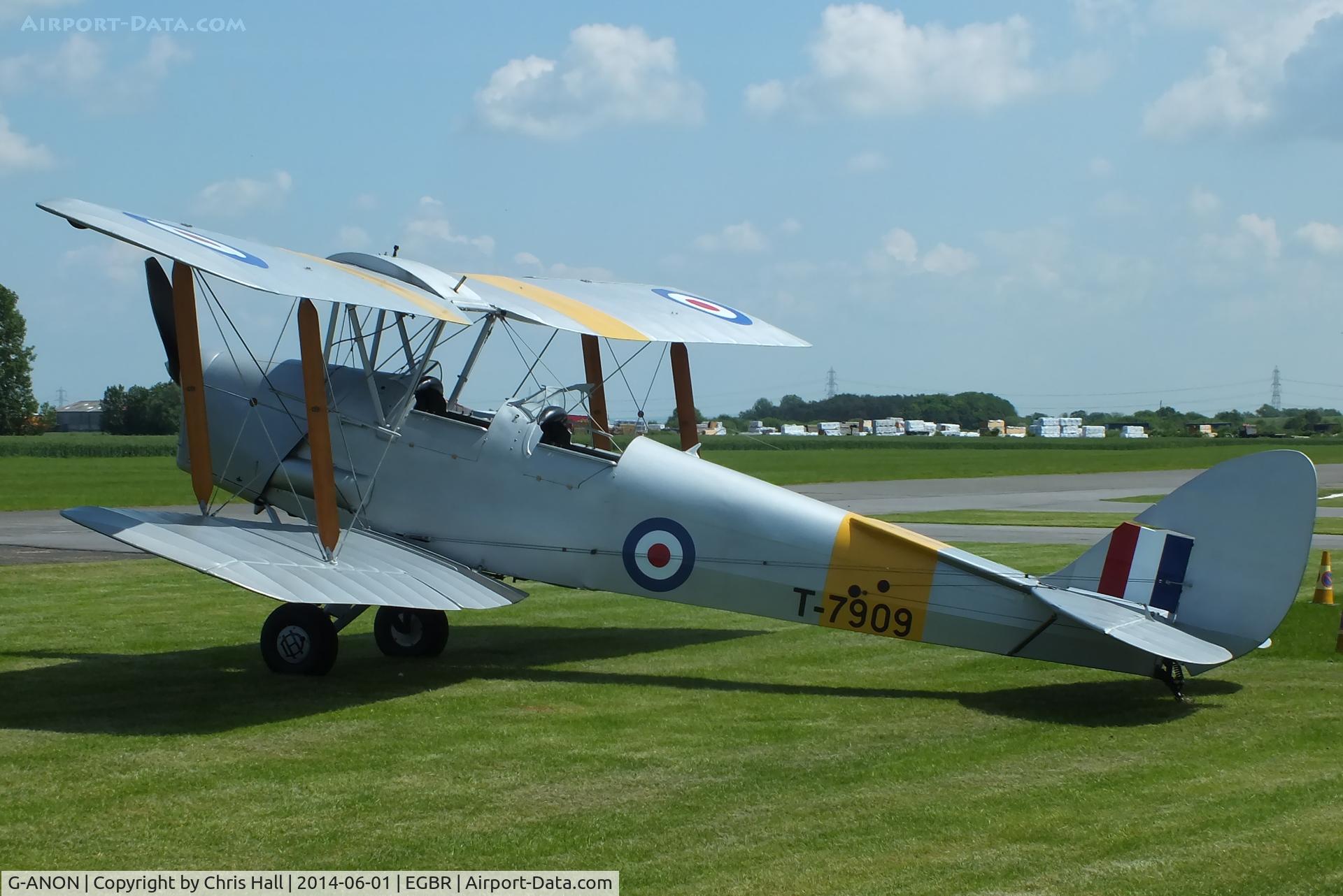 G-ANON, 1941 De Havilland DH-82A Tiger Moth II C/N 84270, at Breighton's Open Cockpit & Biplane Fly-in, 2014