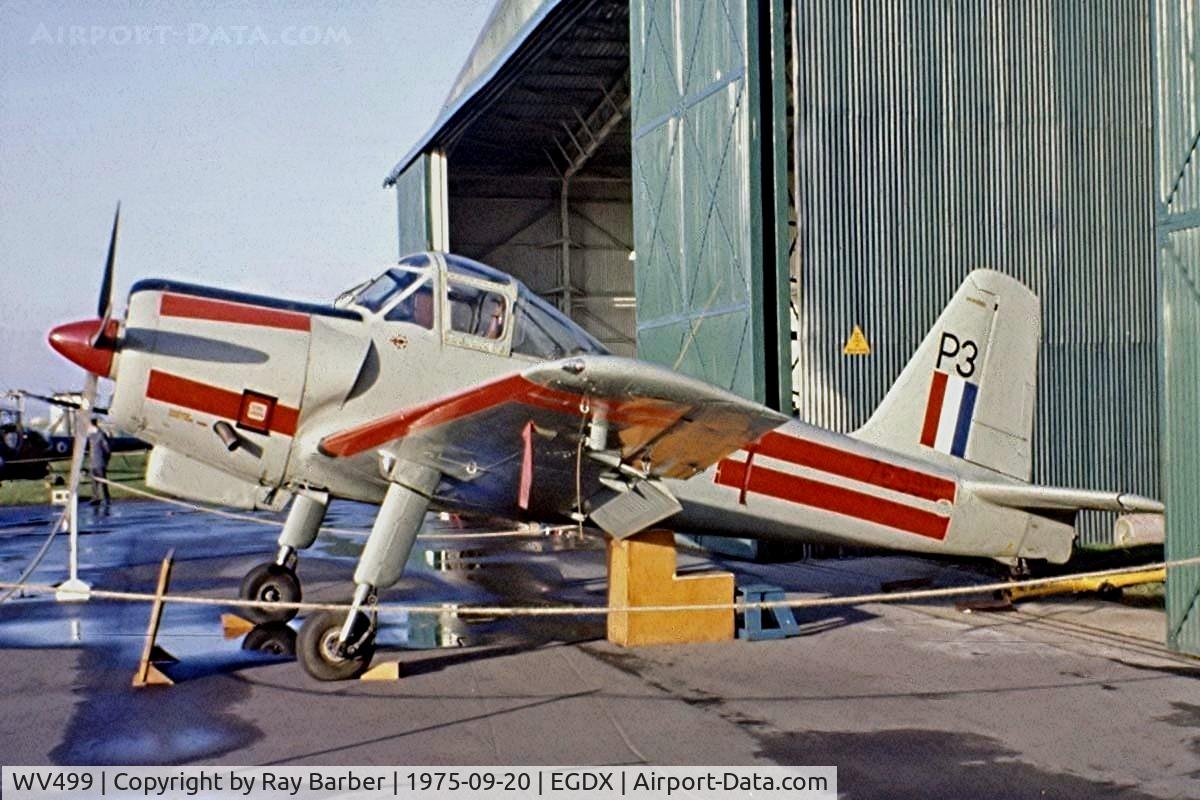 WV499, 1953 Percival P-56 Provost T.1 C/N PAC/F/062, Percival P.56 Provost T.1 [PAC/F/062] (Royal Air Force) RAF St. Athan~G 20/09/1975. From a slide.