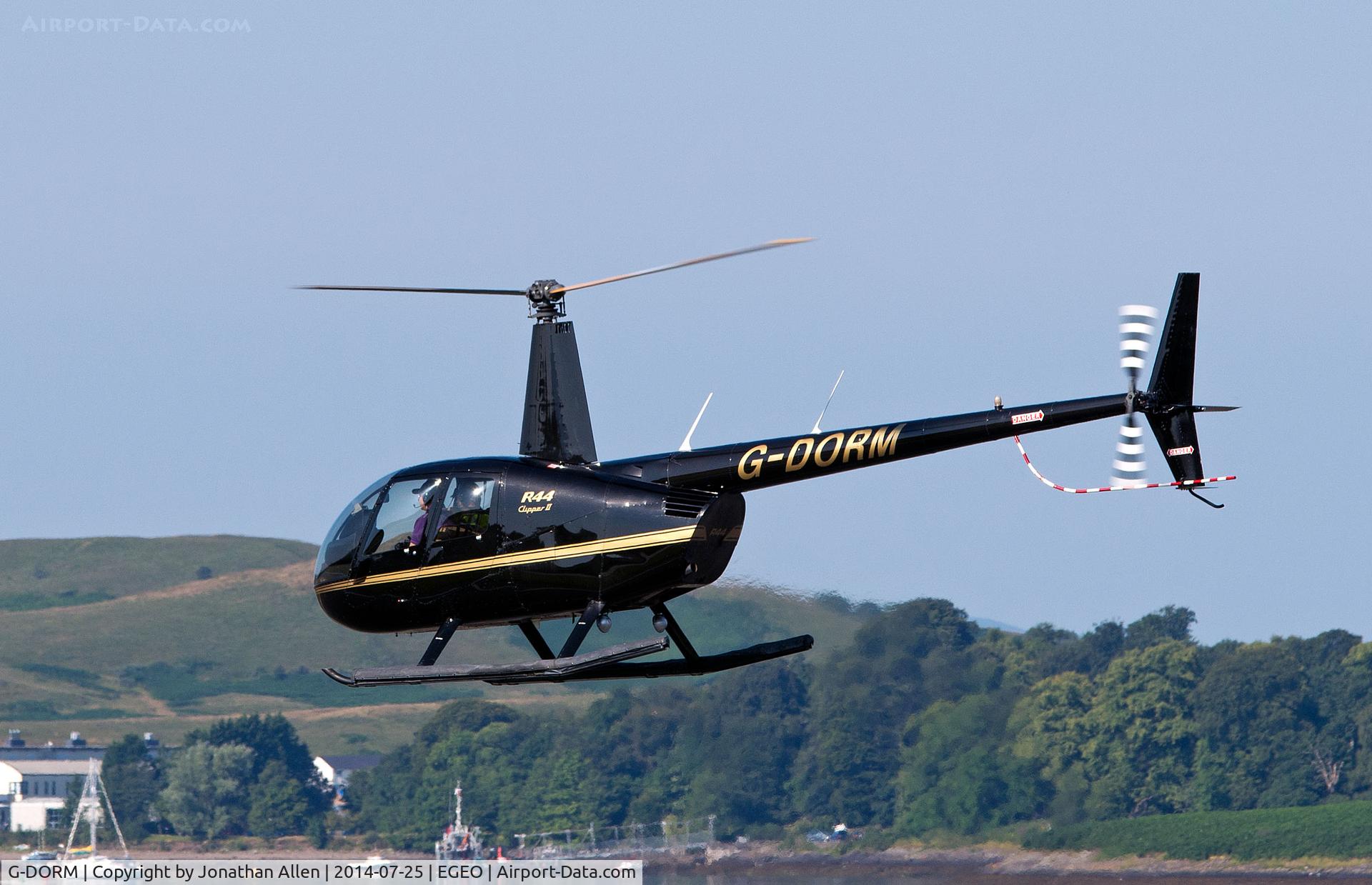 G-DORM, 2008 Robinson R44 Clipper II C/N 12332, Taking-off from Oban Airport.