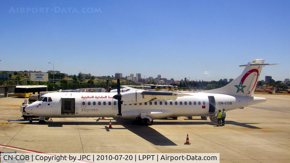 CN-COB, 1995 ATR 72-202 C/N 444, From Gill Aviation, G-BWDA in 1995 to 01/04/2013, I photographed in Manchester Airport at 2004! 
Later sold to Unknown as T7-COB