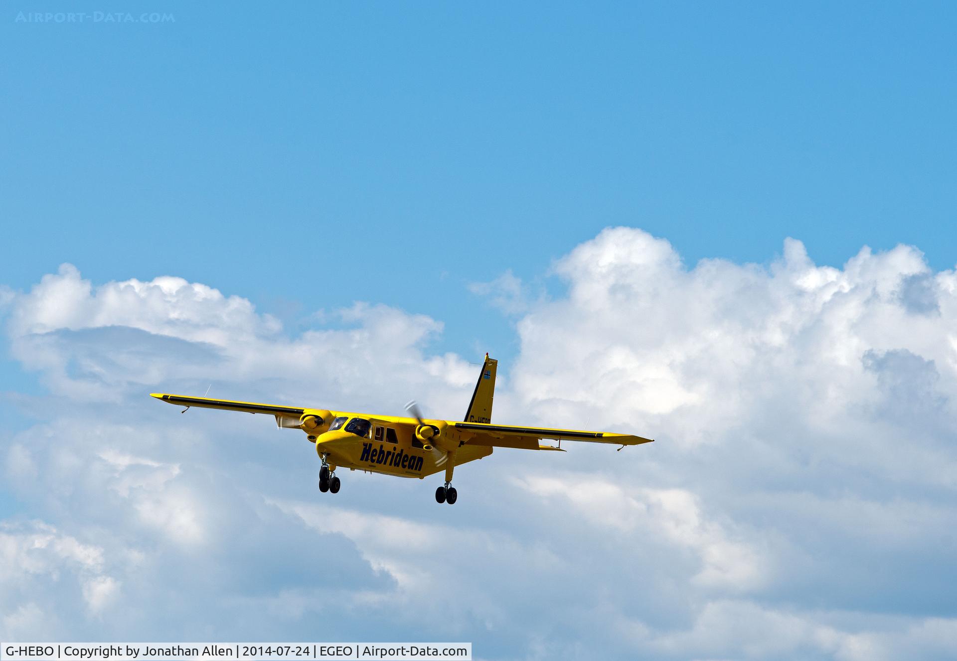 G-HEBO, 1993 Pilatus Britten-Norman BN-2B-20 Islander C/N 2268, Approaching Runway 19, Oban Airport with the 15.00 scheduled flight from Colonsay and Islay.