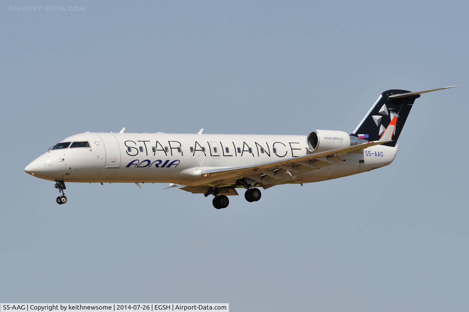S5-AAG, 2000 Canadair CRJ-200LR (CL-600-2B19) C/N 7384, Landing with Norwich City FC aboard.