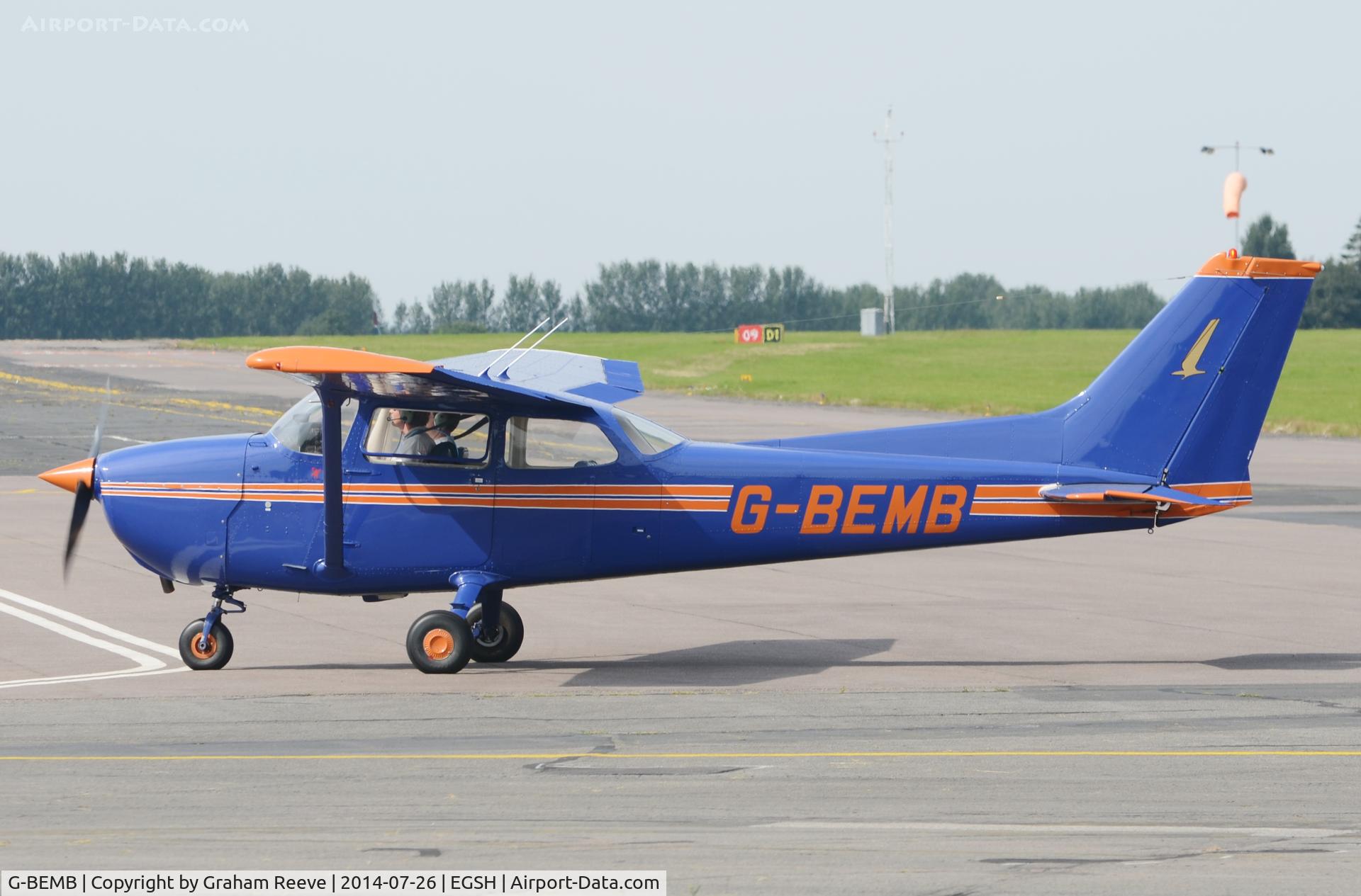 G-BEMB, 1976 Reims F172M ll Skyhawk C/N 1487, Just landed at Norwich.