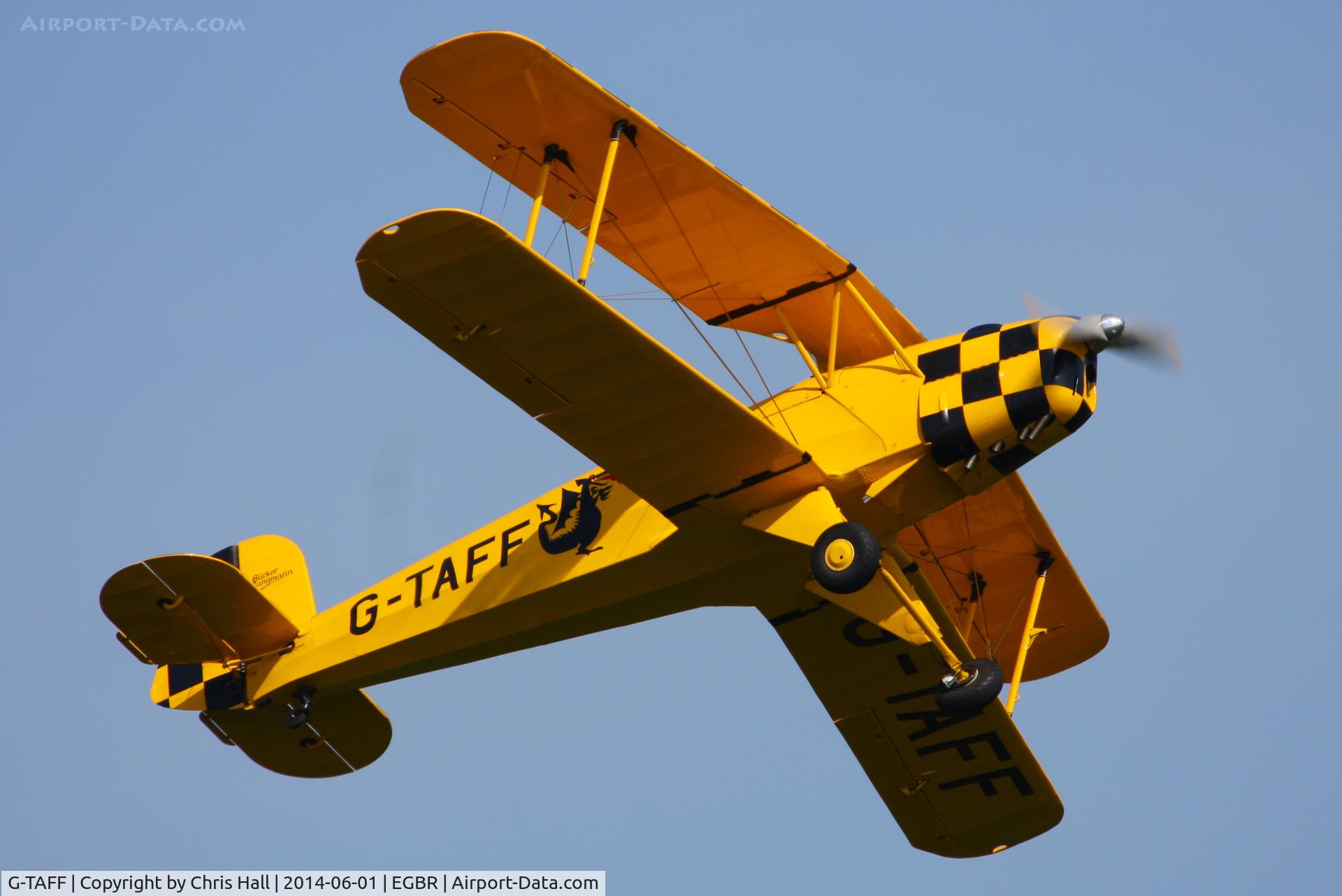 G-TAFF, 1957 CASA 1-131E Jungmann C/N 1129, at Breighton's Open Cockpit & Biplane Fly-in, 2014