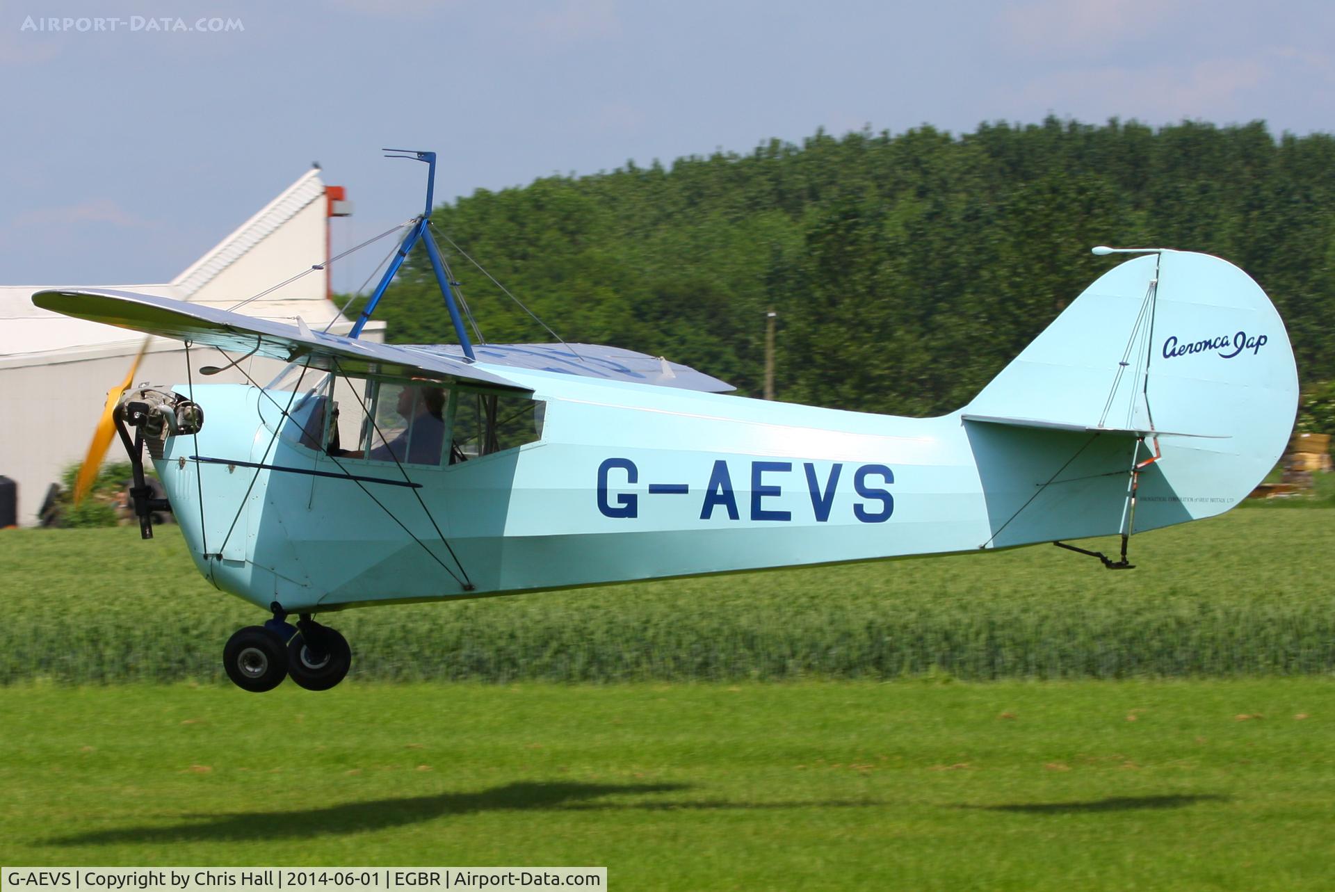 G-AEVS, 1937 Aeronca 100 C/N AB114, at Breighton's Open Cockpit & Biplane Fly-in, 2014