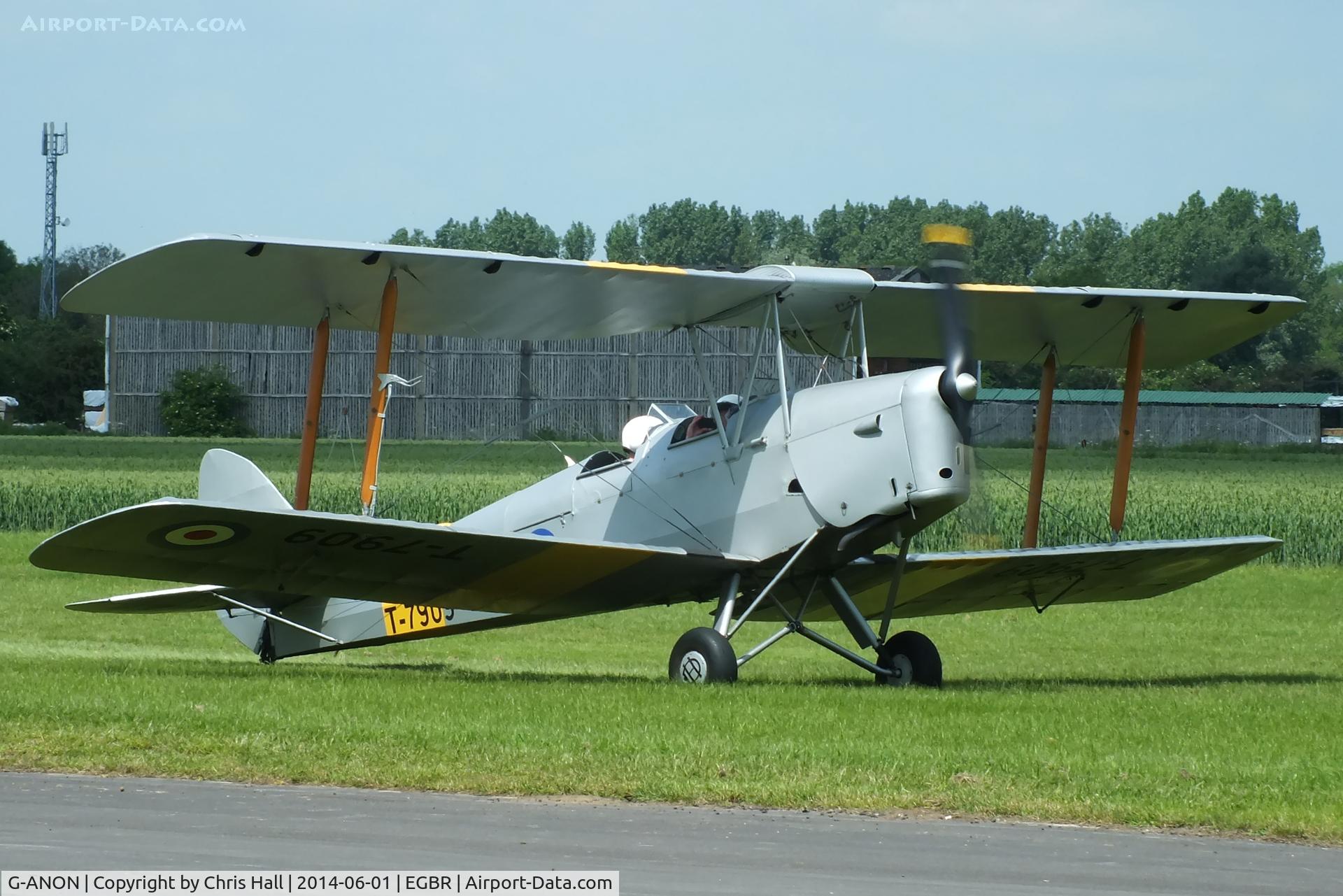 G-ANON, 1941 De Havilland DH-82A Tiger Moth II C/N 84270, at Breighton's Open Cockpit & Biplane Fly-in, 2014