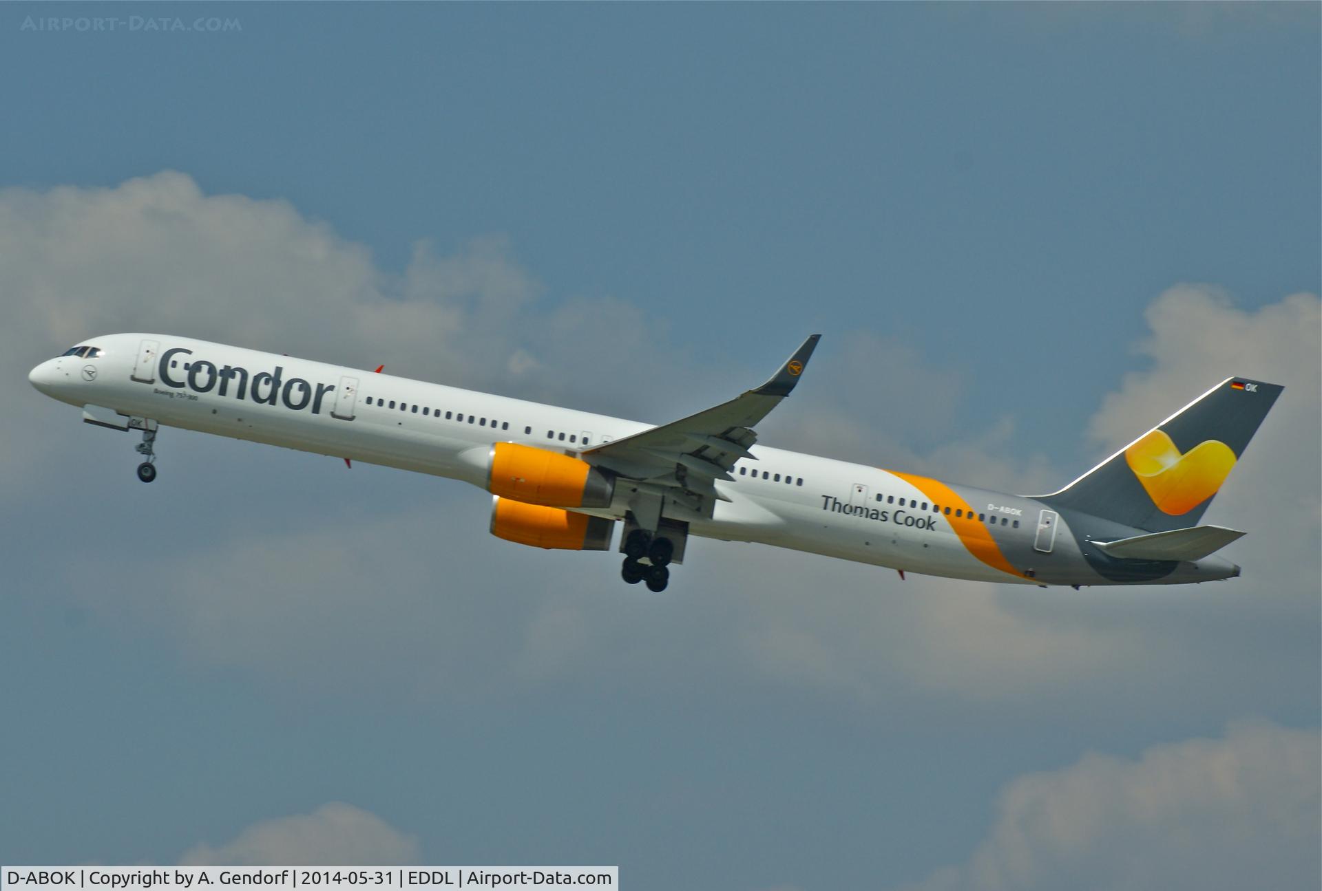 D-ABOK, 2000 Boeing 757-330 C/N 29020, Condor, is here departing at Düsseldorf Int'l(EDDL)