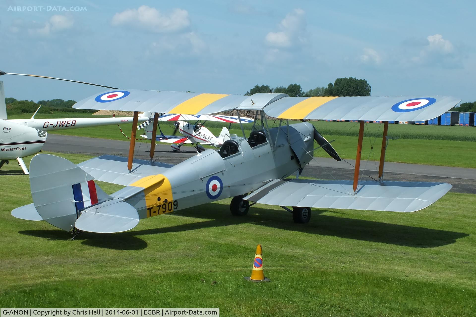 G-ANON, 1941 De Havilland DH-82A Tiger Moth II C/N 84270, at Breighton's Open Cockpit & Biplane Fly-in, 2014