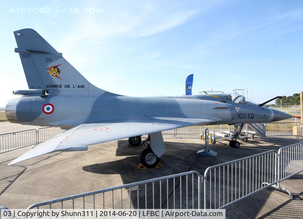 03, Dassault Mirage 2000C C/N 03, Participant of the Cazaux Spotterday 2014 for static display... Re-coded as 103-YQ