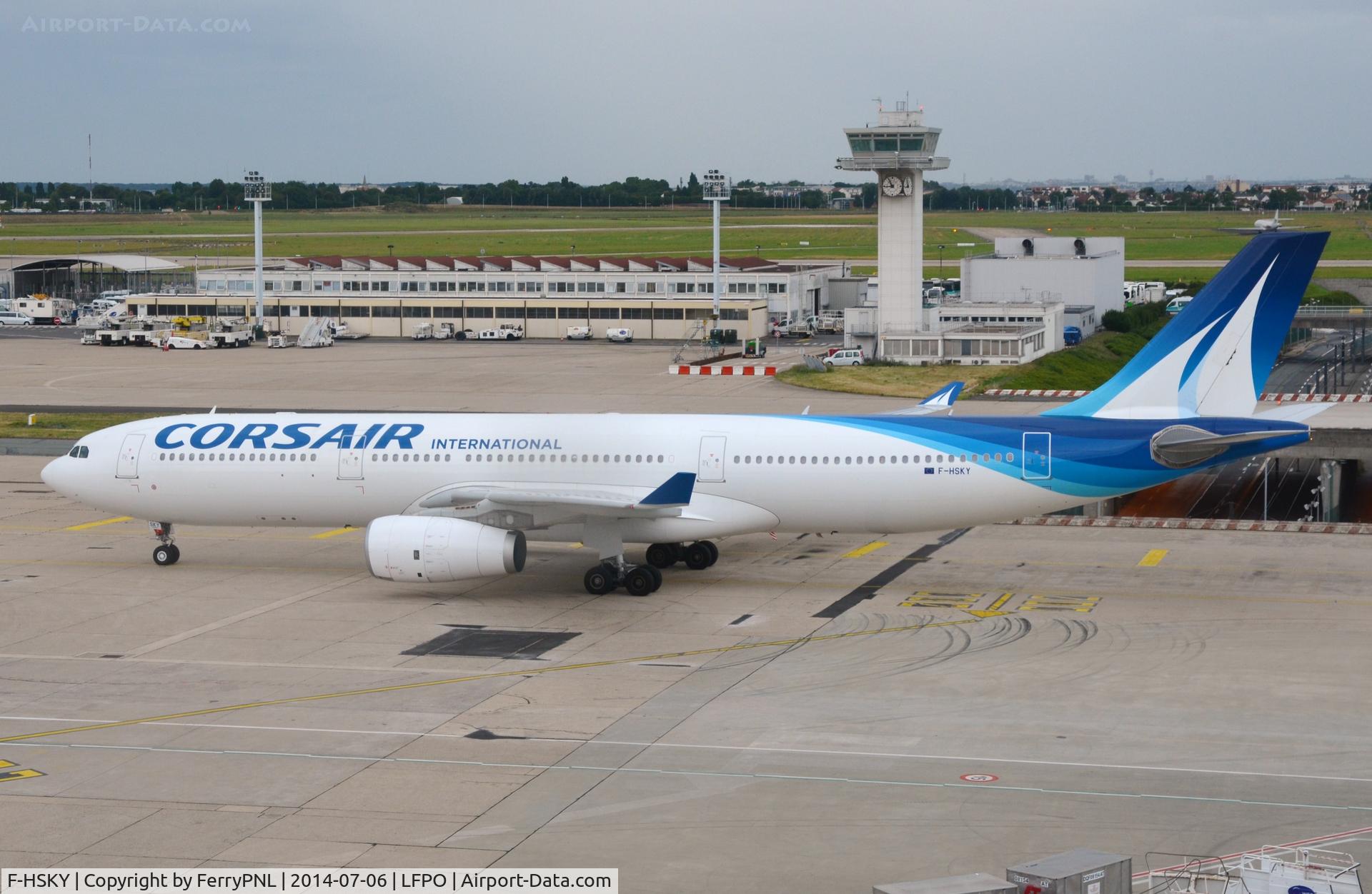 F-HSKY, 2012 Airbus A330-343 C/N 1359, Corsair A333 taxying to its stand