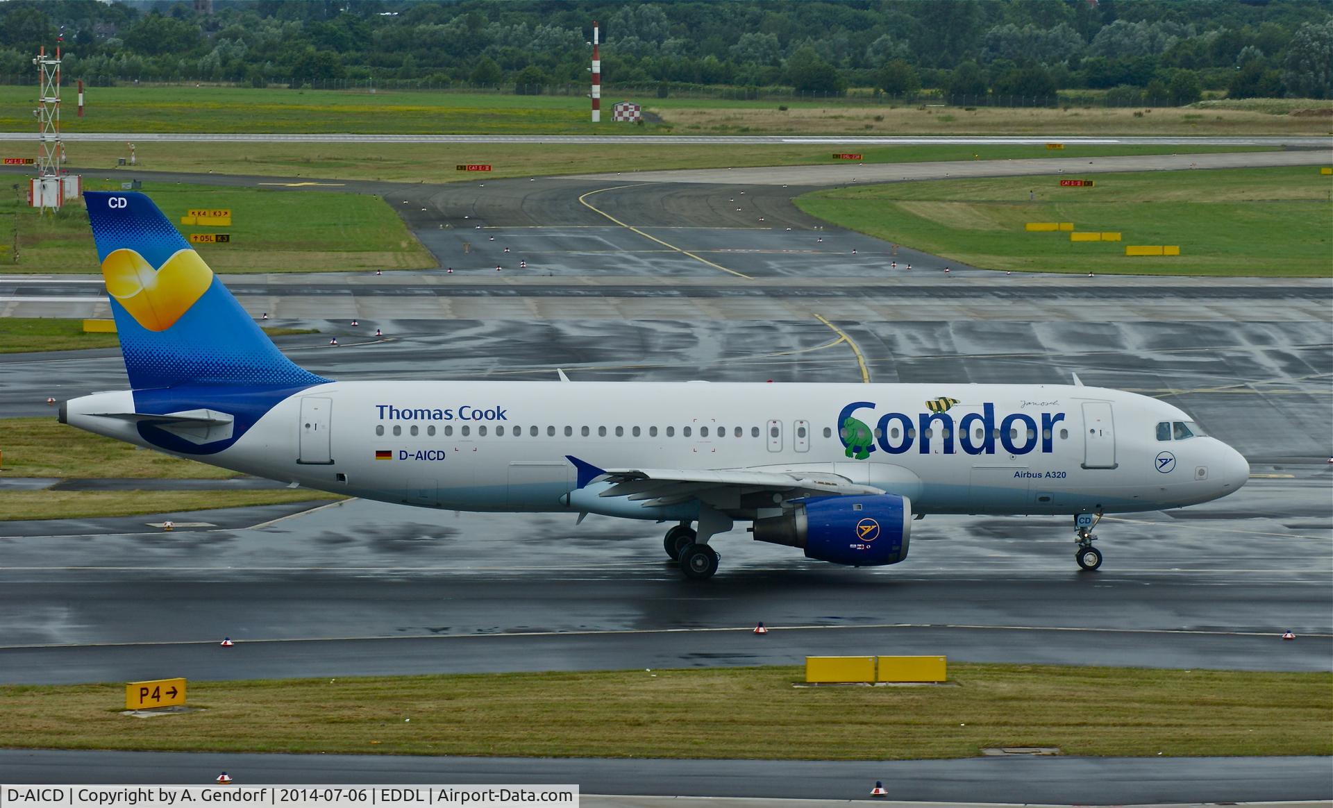 D-AICD, 1998 Airbus A320-212 C/N 0884, Condor, is here taxiing at Düsseldorf Int'l(EDDL)