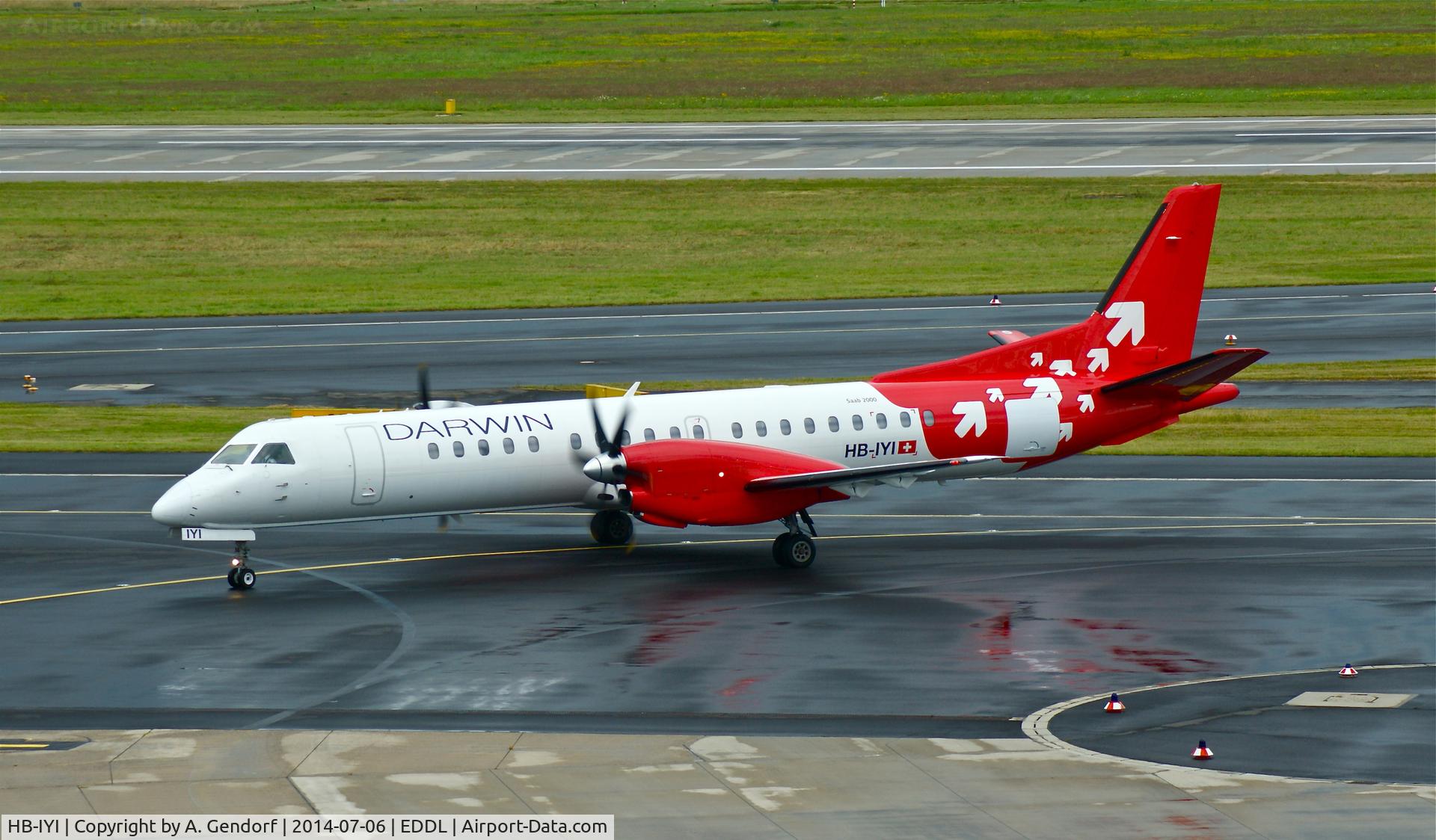 HB-IYI, 1995 Saab 2000 C/N 2000-016, Darwin Airline (OLT cs.), is here taxiing at Düsseldorf Int'l(EDDL)