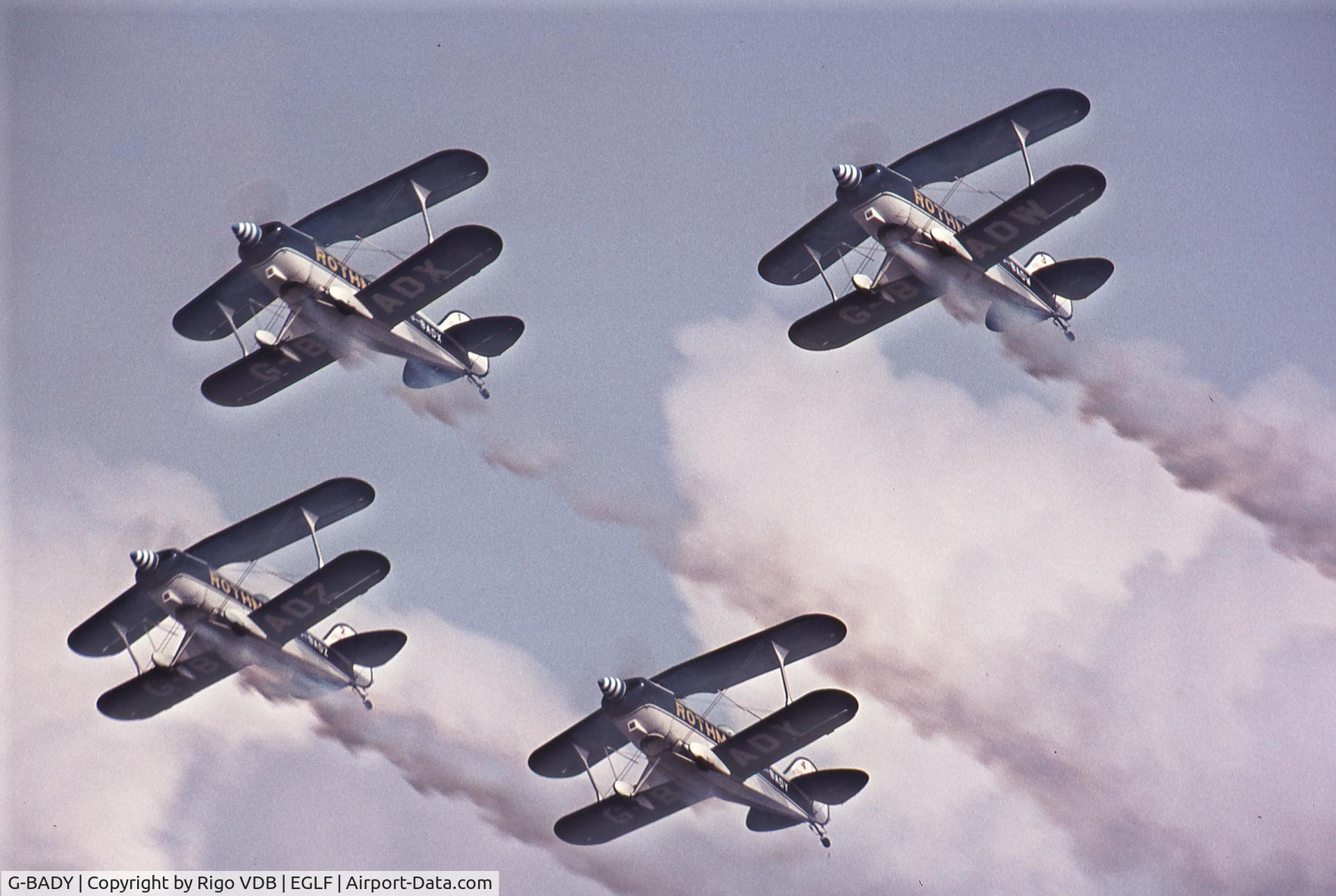 G-BADY, 1972 Aerotek Pitts S-2A Special C/N 2037, Rothmans team at Farnborough in the seventies.