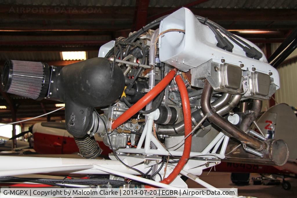 G-MGPX, 2010 Kolb Twinstar Mk III Xtra C/N PFA 205-14701, The Jabiru 2200A engine of this Kolb Twinstar MKIII Xtra at The Fly-In & Vintage Air Race, The Real Aeroplane Company, Breighton Airfield, July 2014.
