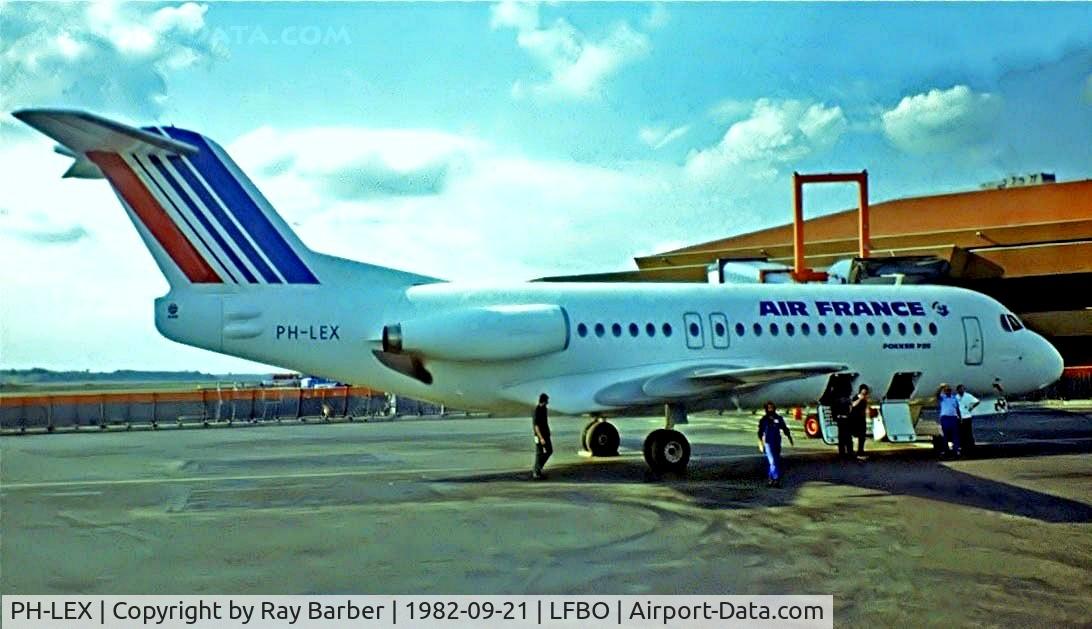 PH-LEX, 1982 Fokker F-28-4000 Fellowship C/N 11179, Fokker F-28-4000 Fellowship [11179] (Air France) Toulouse-Blagnac~F 21/09/1982. From a slide.