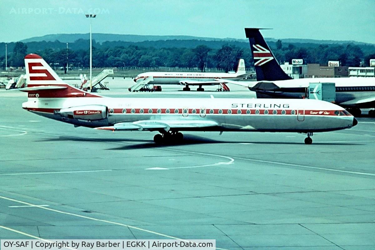 OY-SAF, 1972 Aerospatiale SE-210 Caravelle 12 C/N 275, Sud Aviation SE.210 Caravelle 12 [275] (Sterling Airways) Gatwick~G 01/07/1974. From a slide.