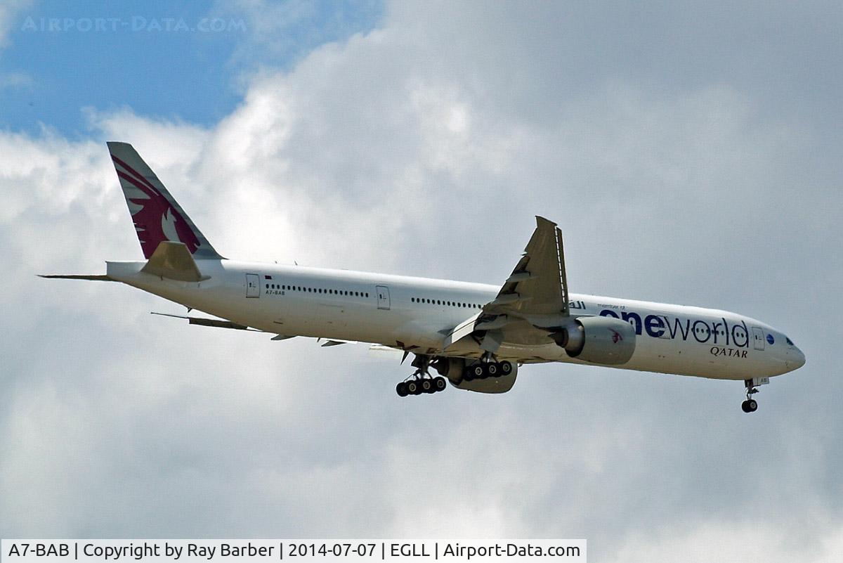 A7-BAB, 2007 Boeing 777-3DZ/ER C/N 36103, Boeing 777-3DZER [36103] (Qatar Airways) Home~G 07/07/2014. On approach 27L.