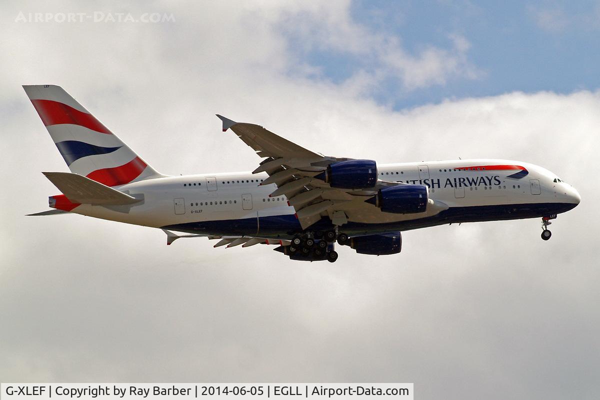 G-XLEF, 2013 Airbus A380-841 C/N 151, Airbus A380-841 [151] (British Airways) Home~G 05/06/2014 On approach 27L.