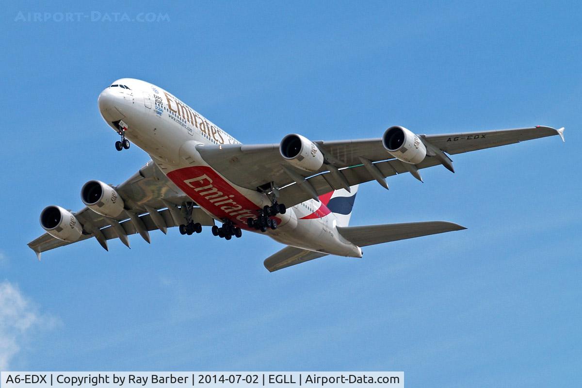 A6-EDX, 2012 Airbus A380-861 C/N 105, Airbus A380-861 [105] (Emirates Airlines) Home~G 02/07/2014 On approach 27R.