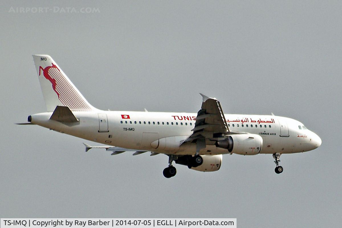 TS-IMQ, 2007 Airbus A319-112 C/N 3096, Airbus A319-114 [3096] (Tunisair) Home~G 05/07/2014. On approach 27L.