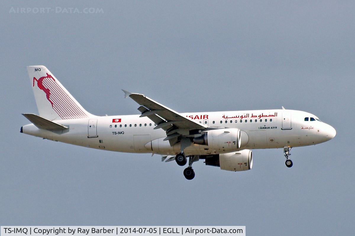 TS-IMQ, 2007 Airbus A319-112 C/N 3096, Airbus A319-114 [3096] (Tunisair) Home~G 05/07/2014. On approach 27L.