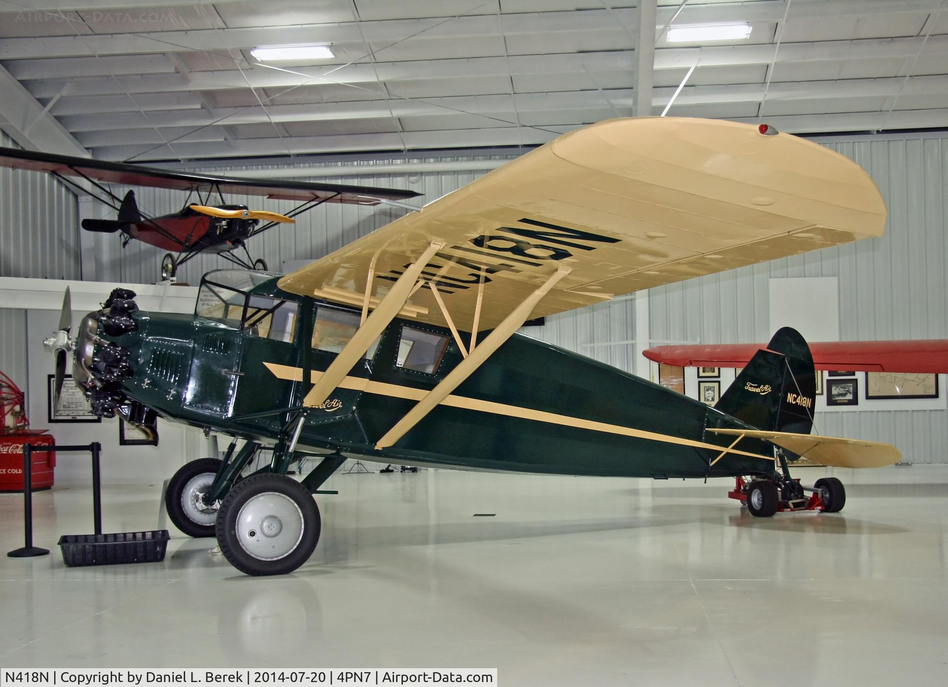 N418N, 1929 Travel Air 10-D C/N 10-2011, Only eleven of these were built, of which this aircraft is the sole survivor.  She is seen on display at the Eagle's Mere Air Museum, Laporte, PA.