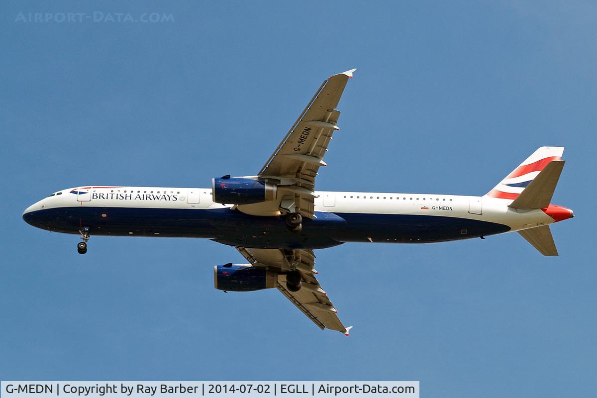 G-MEDN, 2008 Airbus A321-231 C/N 3512, Airbus A321-231 [3512] (British Airways) Home~G 02/07/2014. On approach 27R.
